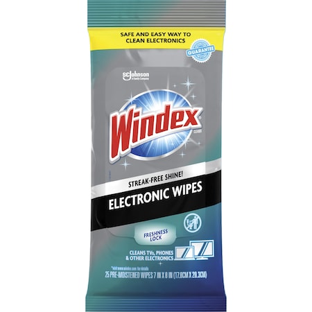Windex Electronic Wipes, Pre-Moistened, 7"x8", 25/PK, WE, PK 12 SJN319248CT